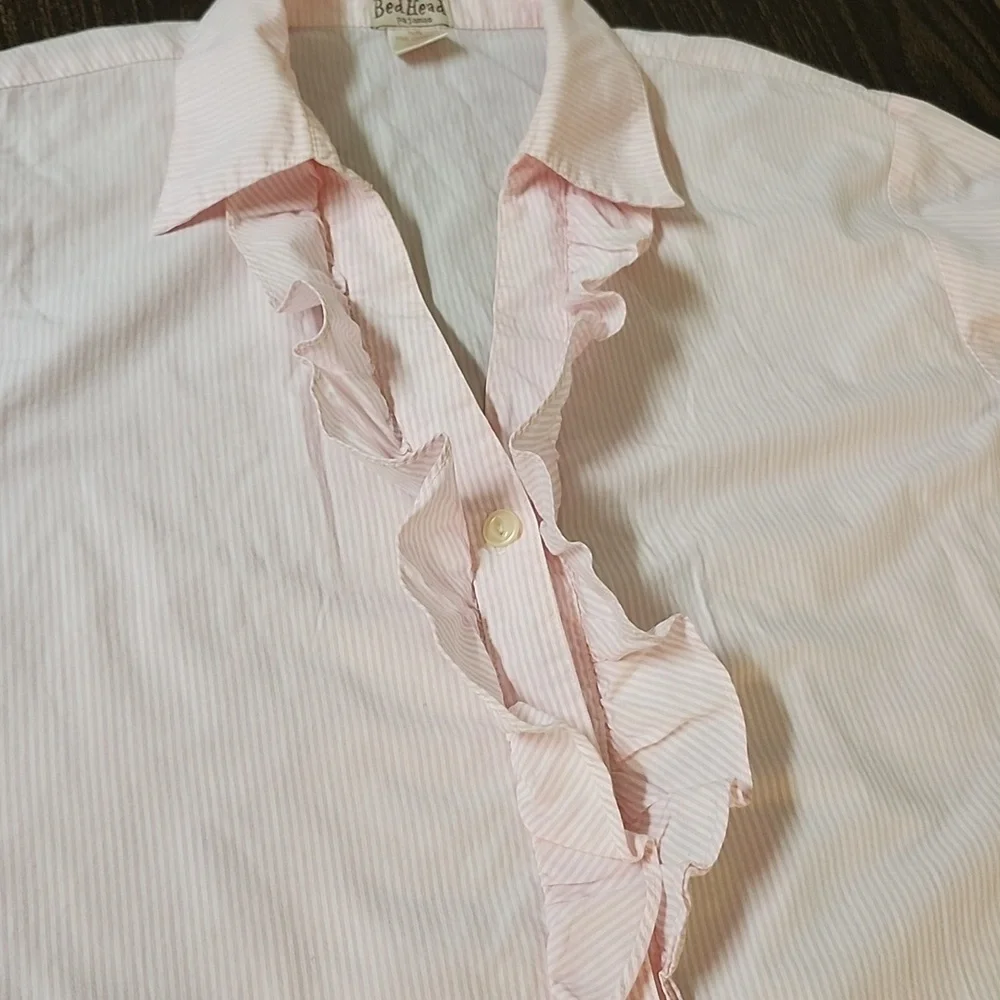 BedHead Classic Night Shirt Fine Cotton Striped Pajamas Large
